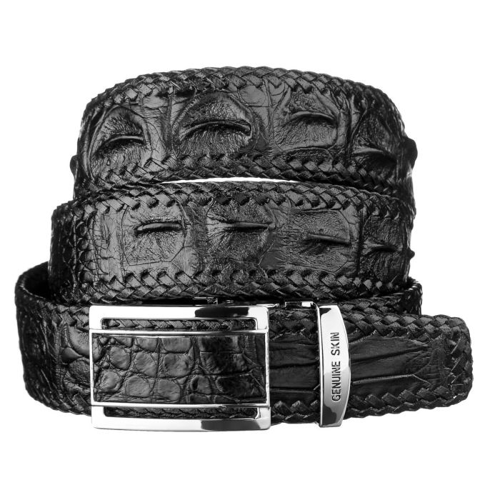 Ремень-автомат CROCODILE LEATHER 18010 из натуральной кожи крокодила черный