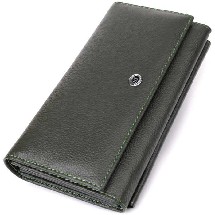 Горизонтальный кошелек с карманом для телефона из натуральной кожи ST Leather 23068 зеленый