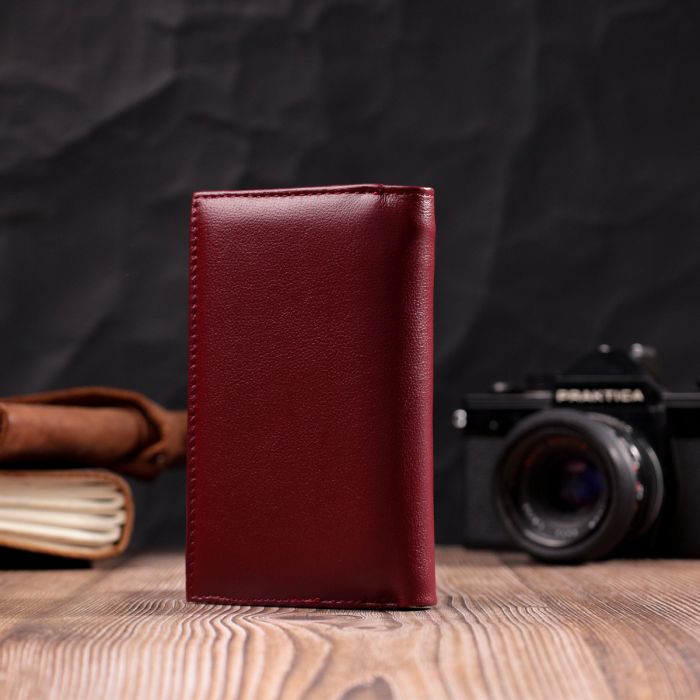Симпатичний жіночий гаманець у три складання з натуральної шкіри ST Leather 19470 бордовий