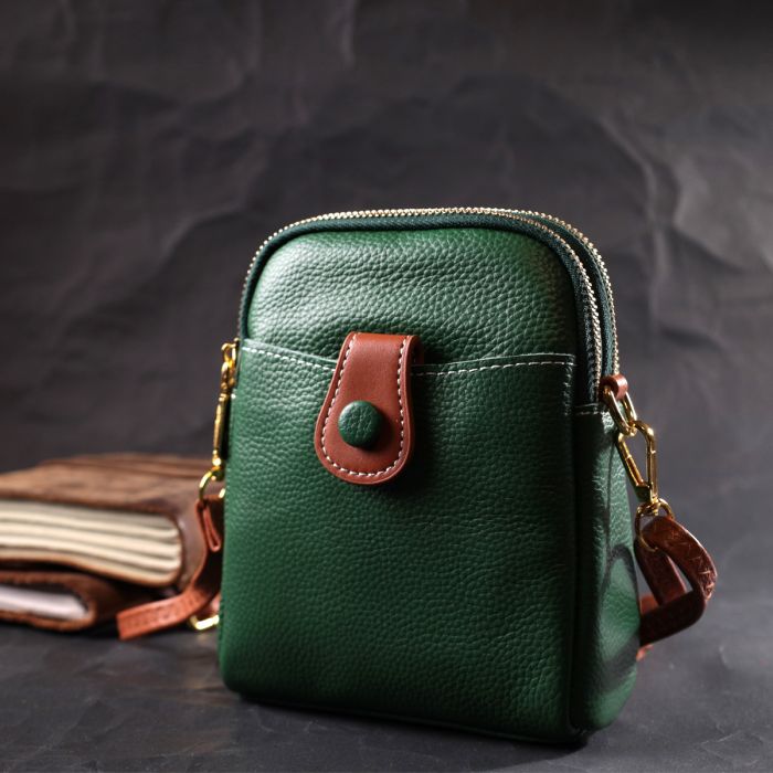 Невелика сумка трапеція для жінок з натуральної шкіри Vintage 22268 зелена