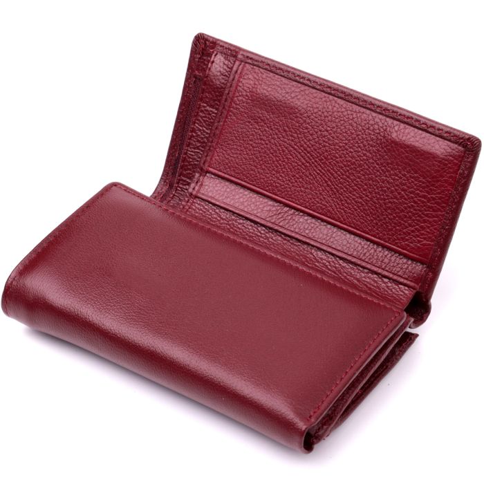 Симпатичний жіночий гаманець у три складання з натуральної шкіри ST Leather 19470 бордовий