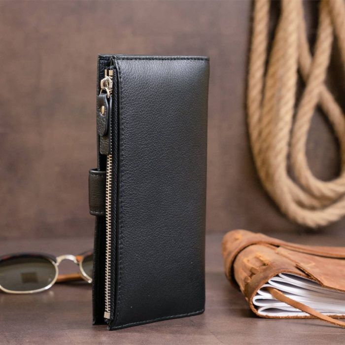 Гаманець шкіряний жіночий на хлястику з кнопкою ST Leather 19280 чорний
