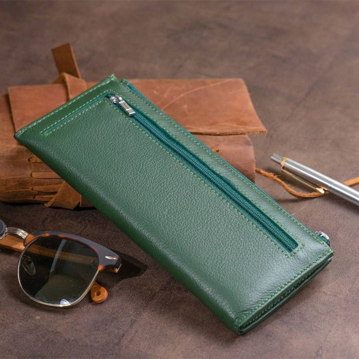 Горизонтальний тонкий гаманець зі шкіри унісекс ST Leather 19328 зелений