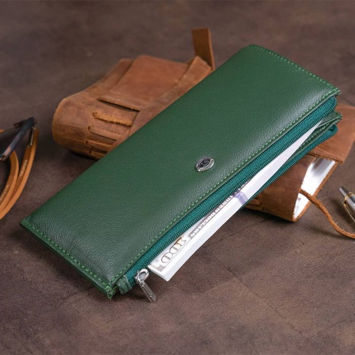 Горизонтальний тонкий гаманець зі шкіри унісекс ST Leather 19328 зелений