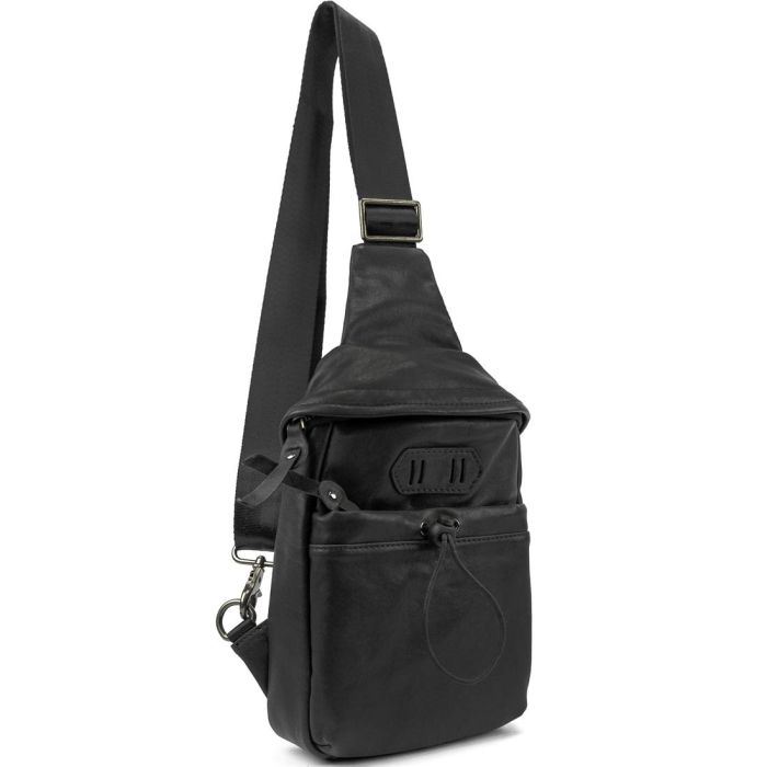Маленька сумочка-слінг чоловіча шкіряна TDING BAG 2072A чорна