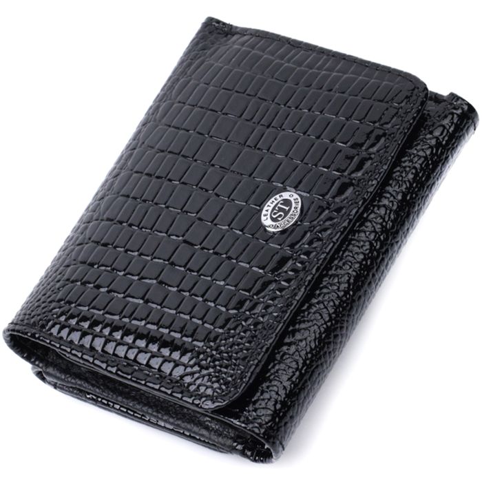 Жіночий стильний гаманець із фактурної натуральної шкіри ST Leather 22732 чорний