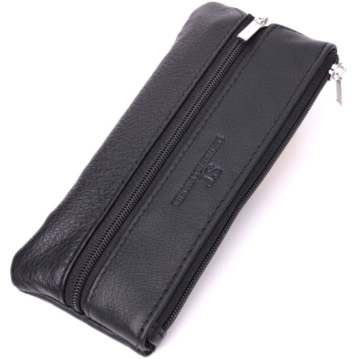 Містка шкіряна ключниця на блискавці ST Leather 22556 чорна