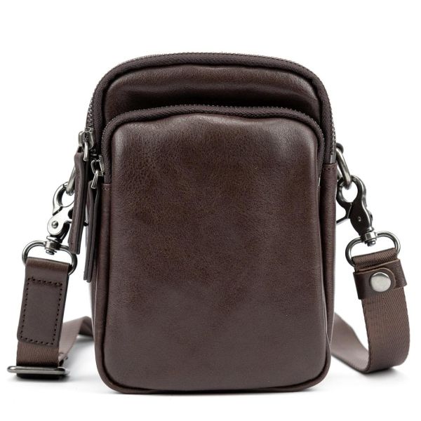 Месенджер маленький шкіряний чорний шоколад TIDING BAG 333-1C