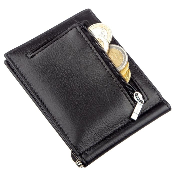 Затискач із монетницею на блискавці ST Leather 18948 чорний