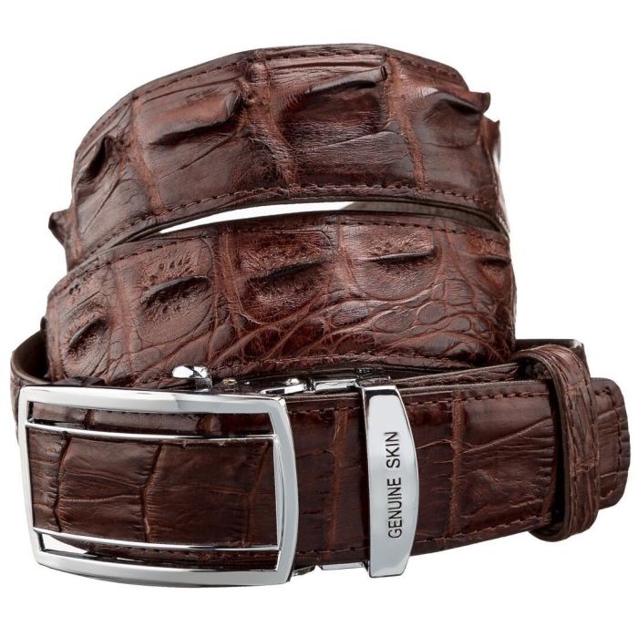 Ремень-автомат из натуральной кожи крокодила (каймана) коричневый CROCODILE LEATHER 18235