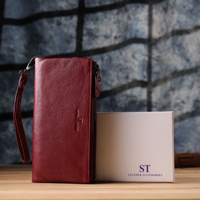 Шкіряний гаманець на три відділення ST Leather 23108 бордовий