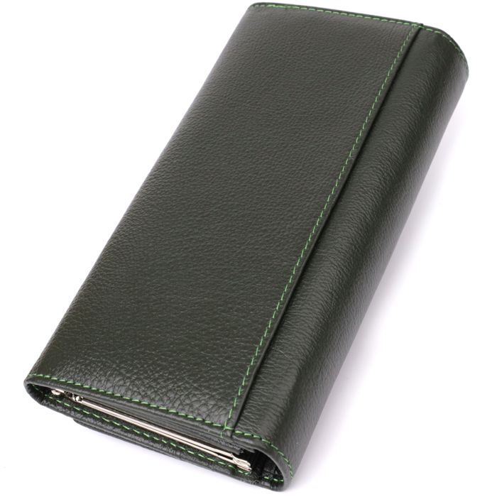 Стильний гаманець у два складення з натуральної шкіри ST Leather 23066 зелений