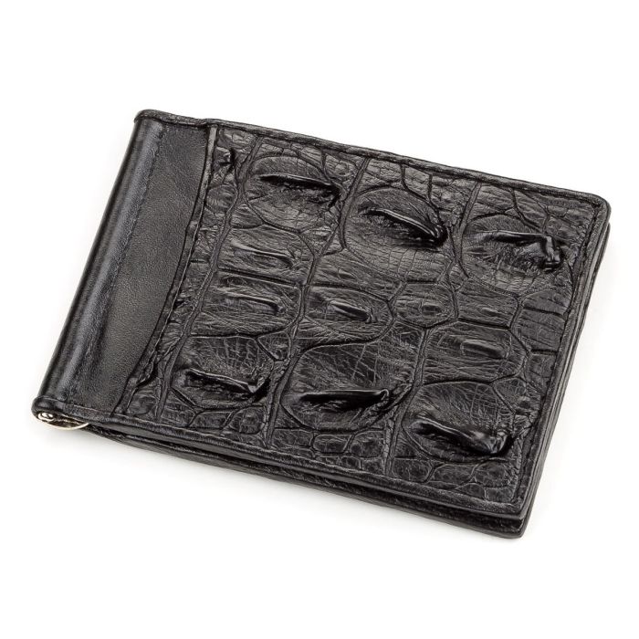 Зажим из натуральной кожи крокодила черный CROCODILE LEATHER 18169