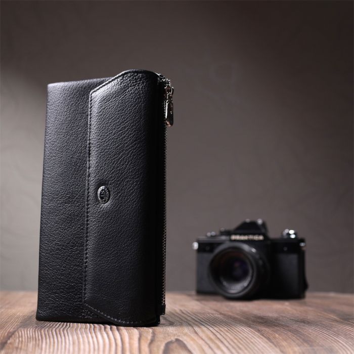 Жіноче портмоне з блоком для карт з натуральної шкіри ST Leather 22698 чорне