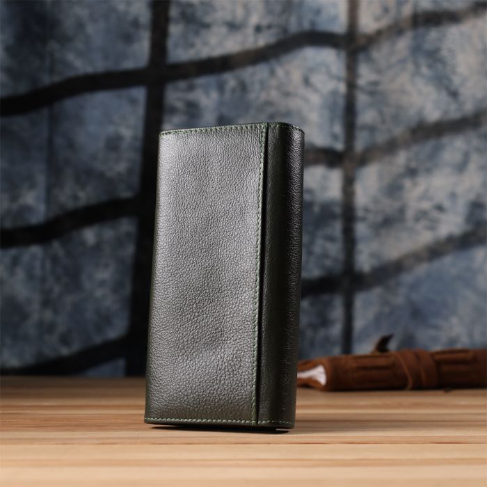 Стильний гаманець у два складення з натуральної шкіри ST Leather 23066 зелений
