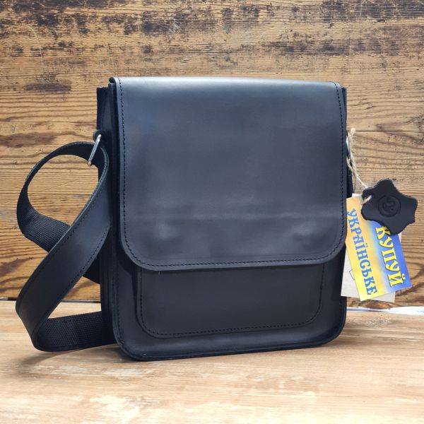 Чоловіча шкіряна сумка GS 23*21*6 см чорна (КЛ 001 черн)