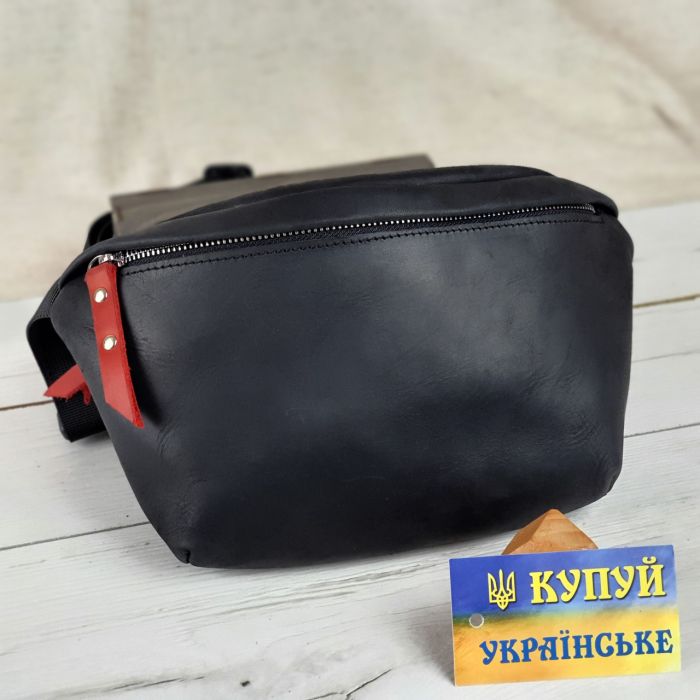 Жіноча шкіряна сумка на пояс бананка GS чорна (РОБ 001 черн)
