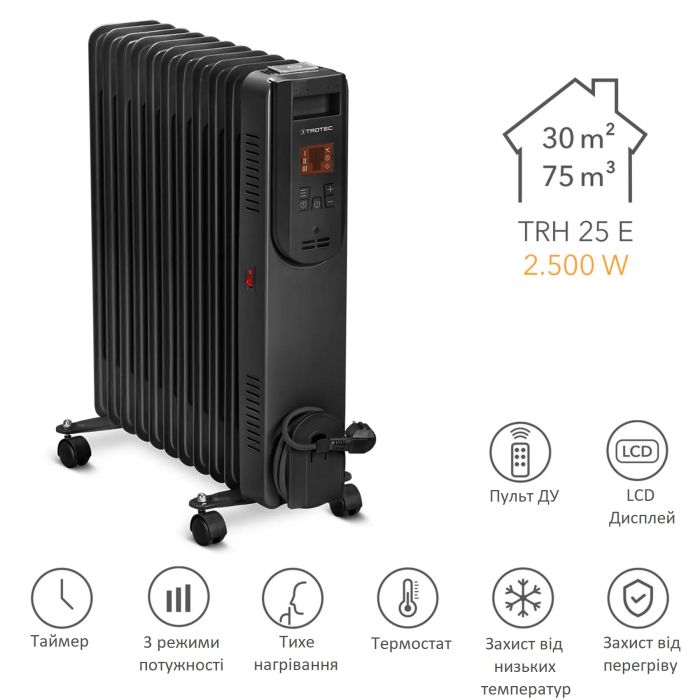Обогреватель масляный Trotec TRH 25 E 2500W Black (1410000720)