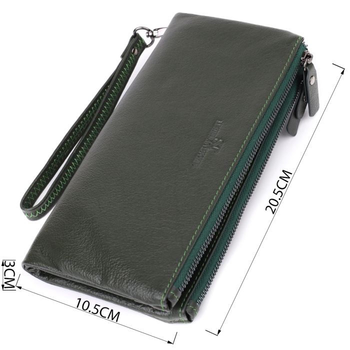 Красивый кожаный кошелек на три отделения ST Leather 23110 зеленый