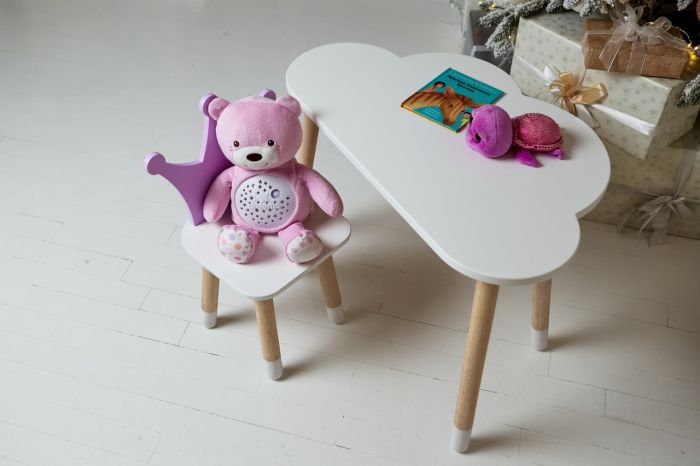 Білосніжний столик хмарка та стільчик корона дитячий фіолетовий LalaKids