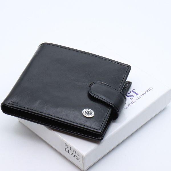Шкіряне чоловіче портмоне на кнопці ST Leather ST104 чорне