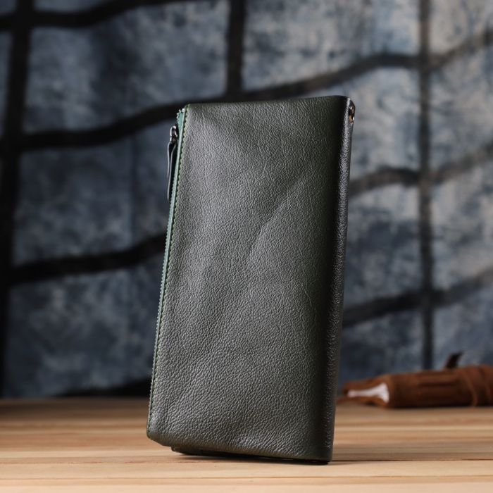 Красивый кожаный кошелек на три отделения ST Leather 23110 зеленый