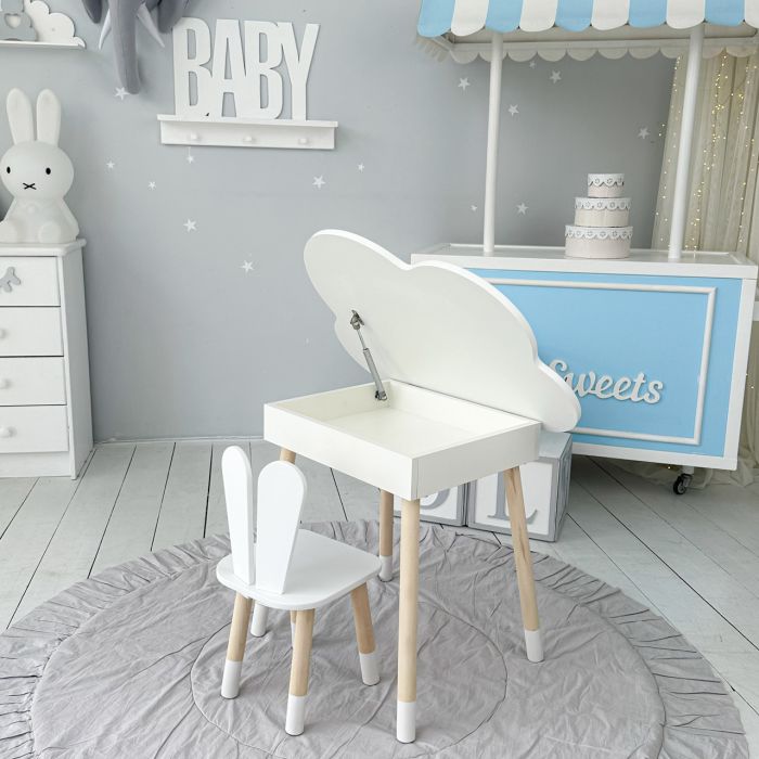 Стол хмаринка з нішею та стілець зайчик білі 41008 LalaKids