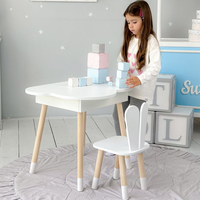 Стол хмаринка з нішею та стілець зайчик білі 41008 LalaKids