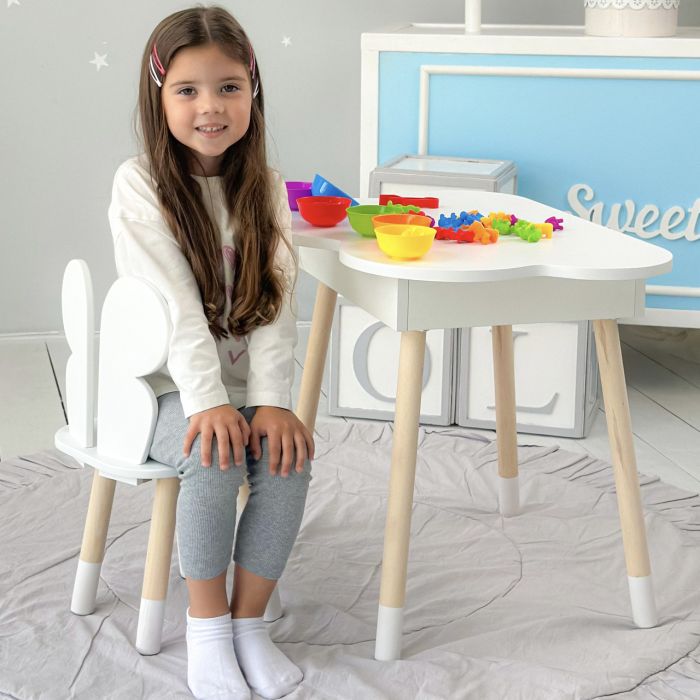 Стол облако с нишей и стул бабочка белые 27603 LalaKids