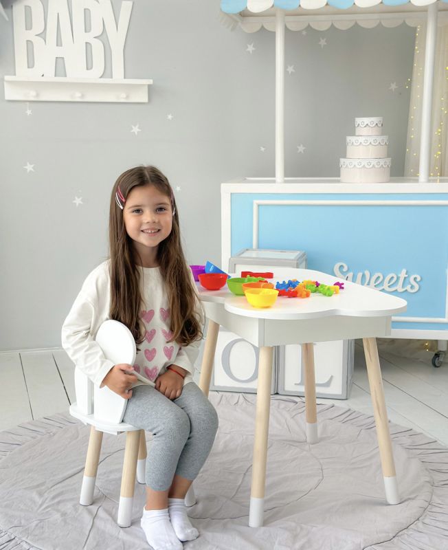 Стол облако с нишей и стул бабочка белые 27603 LalaKids