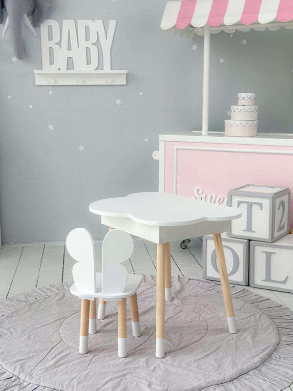 Стол облако с нишей и стул бабочка белые 27603 LalaKids