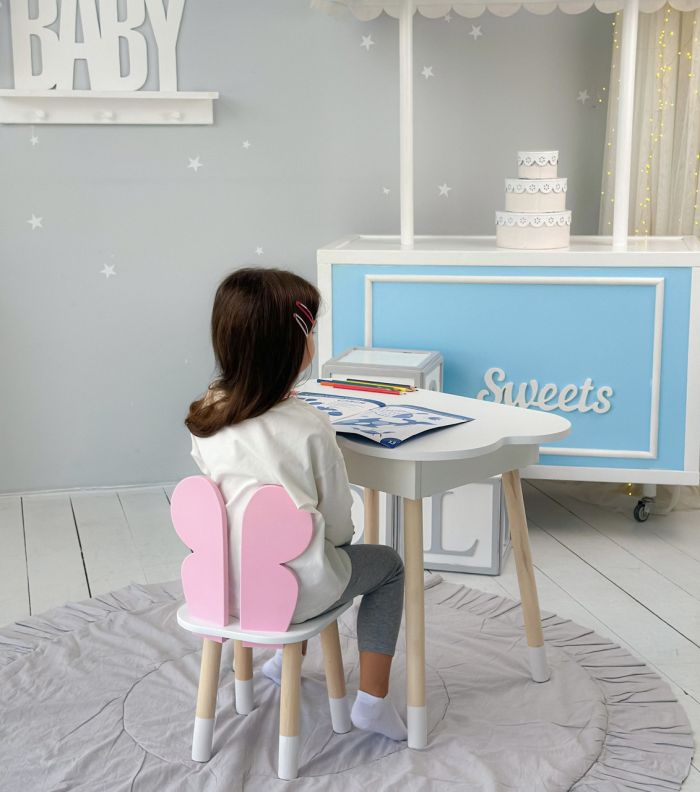 Стол хмаринка з нішею білий та стілець метелик рожевий 69387 LalaKids