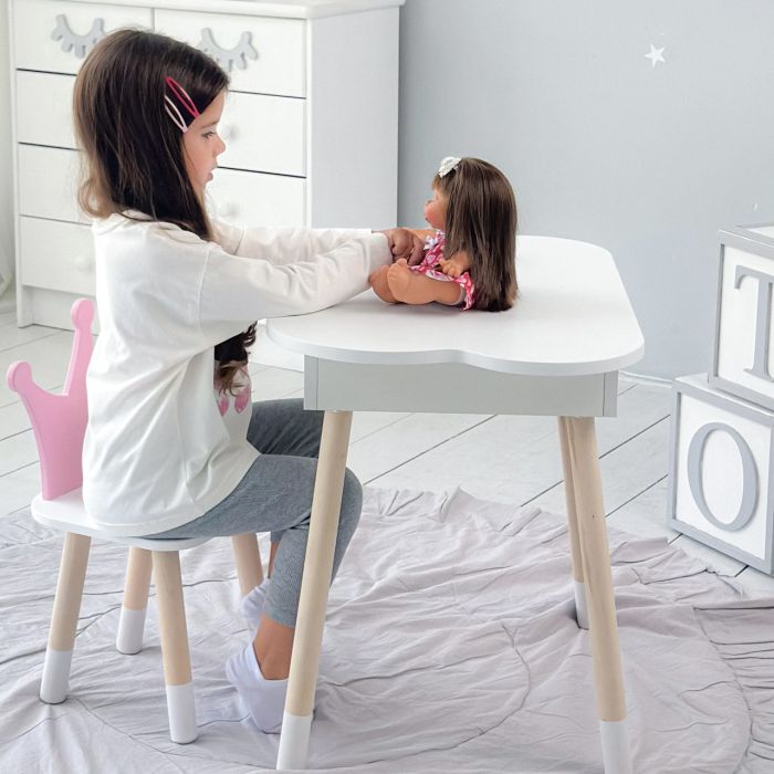 Детский стол белое облако с нишей и стульчик корона розовый 85866 LalaKids