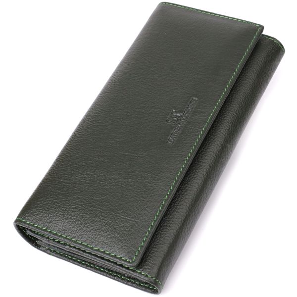 Стильний гаманець у два складення з натуральної шкіри ST Leather 23066 зелений