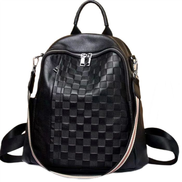 Шкіряний жіночий рюкзак з тисненням 42147 Tiding Bag чорний