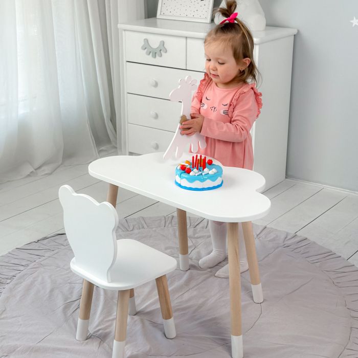 Стол облако и стульчик детский белый мешок для занятий, игр, еды LalaKids