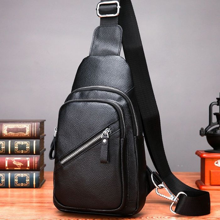 Чоловічий шкіряний слінг через плече 18х32х7 Tiding Bag 33737 чорний