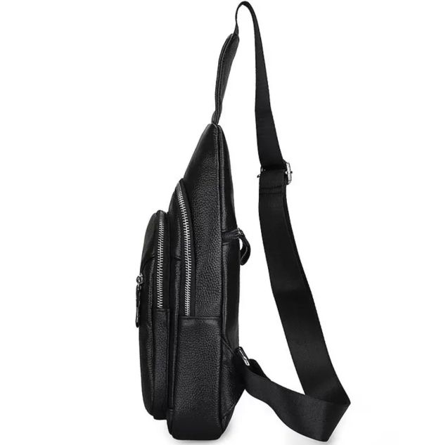 Чоловічий шкіряний слінг через плече 18х32х7 Tiding Bag 33737 чорний