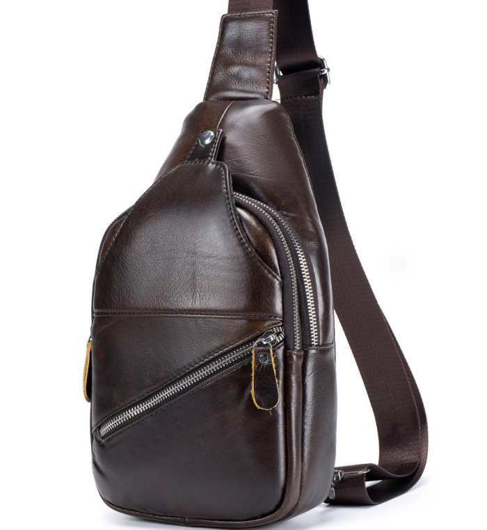 Чоловічий шкіряний рюкзак на одне плече 18х32х7 для міста TIDING BAG MK03983 коричневий