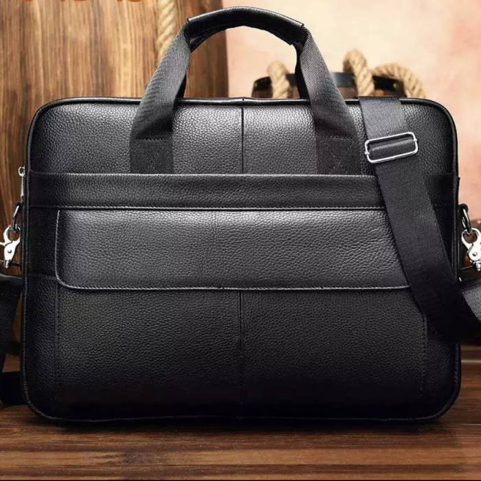 Шкіряна чоловіча сумка для ноутбука і документів чорна Tiding Bag 143412