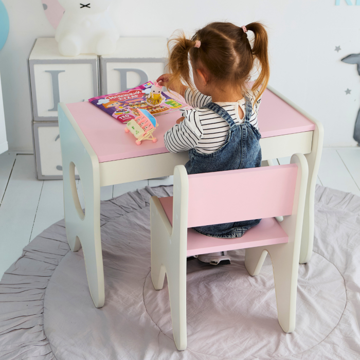 Комплект дитячих меблів столик та стільчик білий з рожевим LalaKids