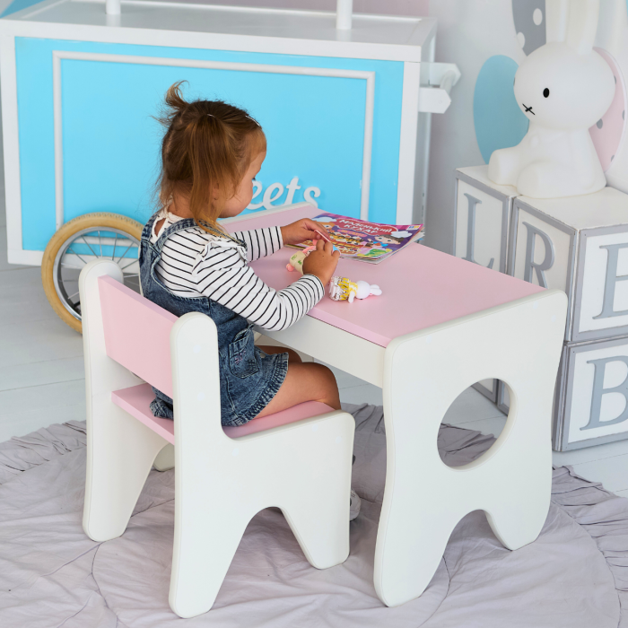 Столик у дитячу кімнату із ящиком колір білий з рожевим LalaKids