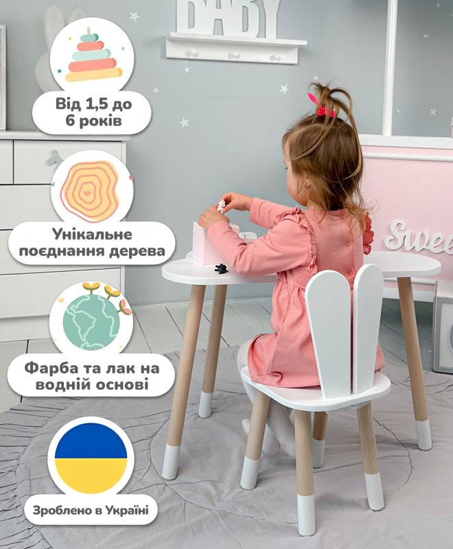 Дитячий столик хмарка 46х70х40, трюмо для дівчаток до 7 років, фіолетовий