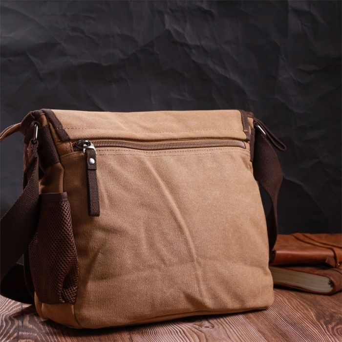 Містка текстильна сумка для ноутбука 13" через плече Vintage 22201коричнева
