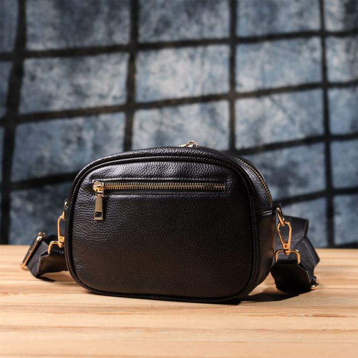 Компактна стьобана сумка для жінок з натуральної шкіри Vintage 22894 чорна