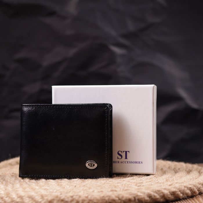 Компактный зажим для денег из натуральной гладкой кожи ST Leather 19416 черный