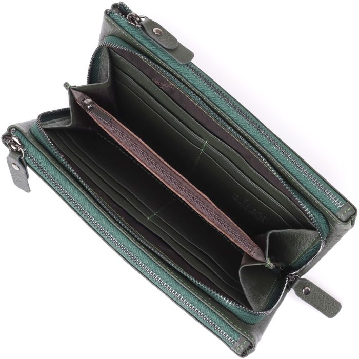 Красивый кожаный кошелек на три отделения ST Leather 23110 зеленый