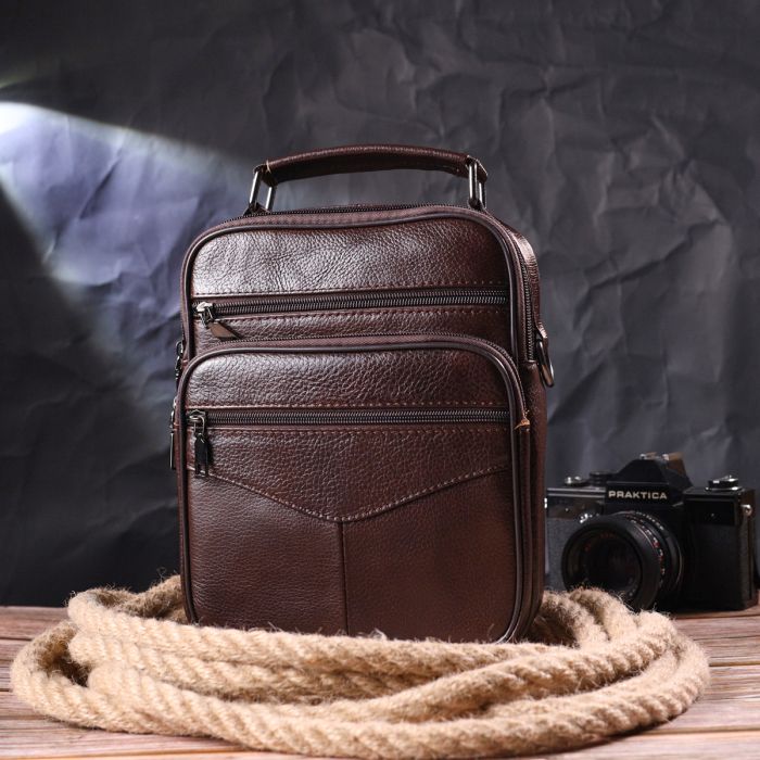 Зручна чоловіча сумка з ручкою шкіряна 21276 Vintage коричнева