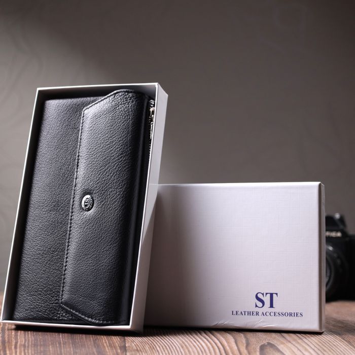 Жіноче портмоне з блоком для карт з натуральної шкіри ST Leather 22698 чорне