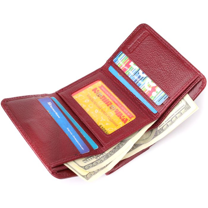 Компактний гаманець зручного формату із натуральної шкіри ST Leather 23077 бордовий